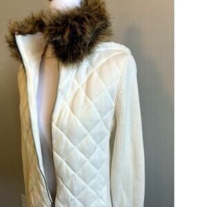 VTG RALPH LAUREN QUILTED FLEECE FUR Collar Hollywood Glam Corporate Ivory RARE M